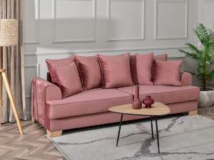 Sofa miss-bibi pudrowy welur, podstawa buk