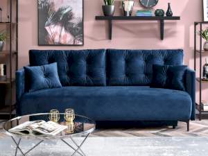 Sofa molly granatowy welur, podstawa czarny