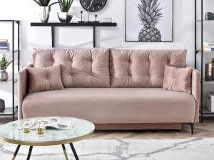 Sofa molly pudrowy welur, podstawa czarny