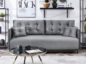Sofa molly szara welur, podstawa czarny