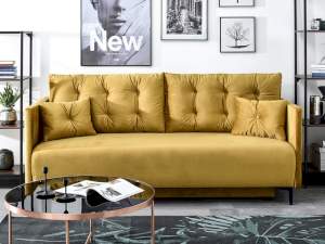 Sofa molly złoty welur, podstawa czarny