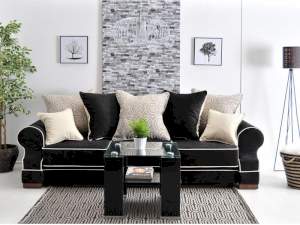 Sofa tosca czarny welur, podstawa orzech