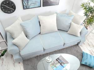 Sofa tosca niebieski welur, podstawa biały