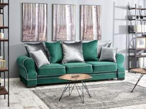Sofa tosca zielony welur, podstawa czarna