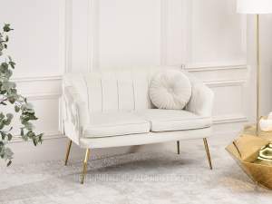 Sofa estel kremowy welur, podstawa złoty