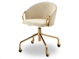 Fotel-biurowy clara kremowy tkanina, podstawa złoty