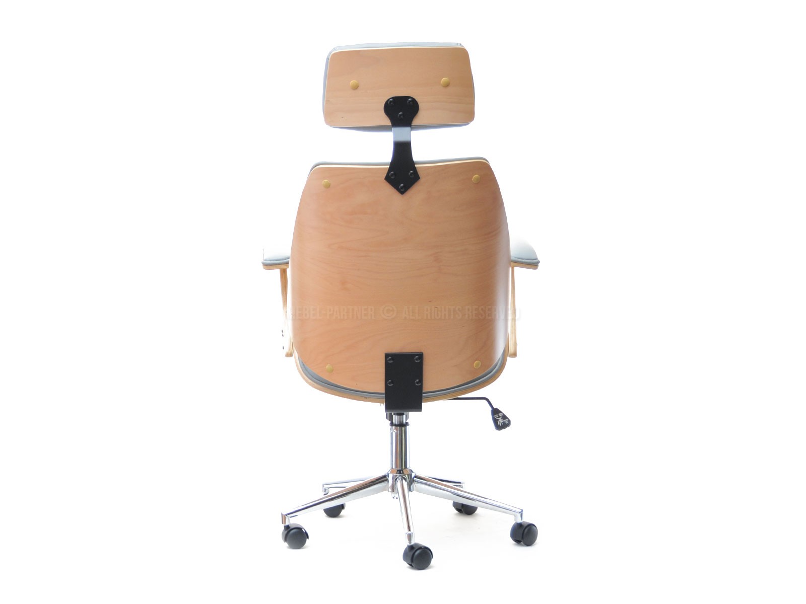 Ekskluzywny fotel biurowy drewniany dla prezesa FRANK bukowo szary - stylowe siedzisko