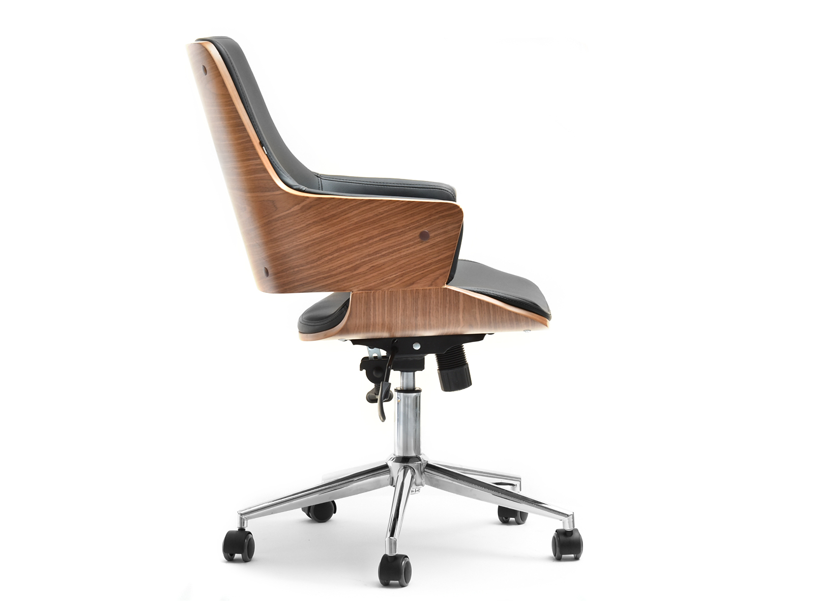 Drewniany fotel biurowy z ekoskóry OSKAR orzechowo czarny - profil