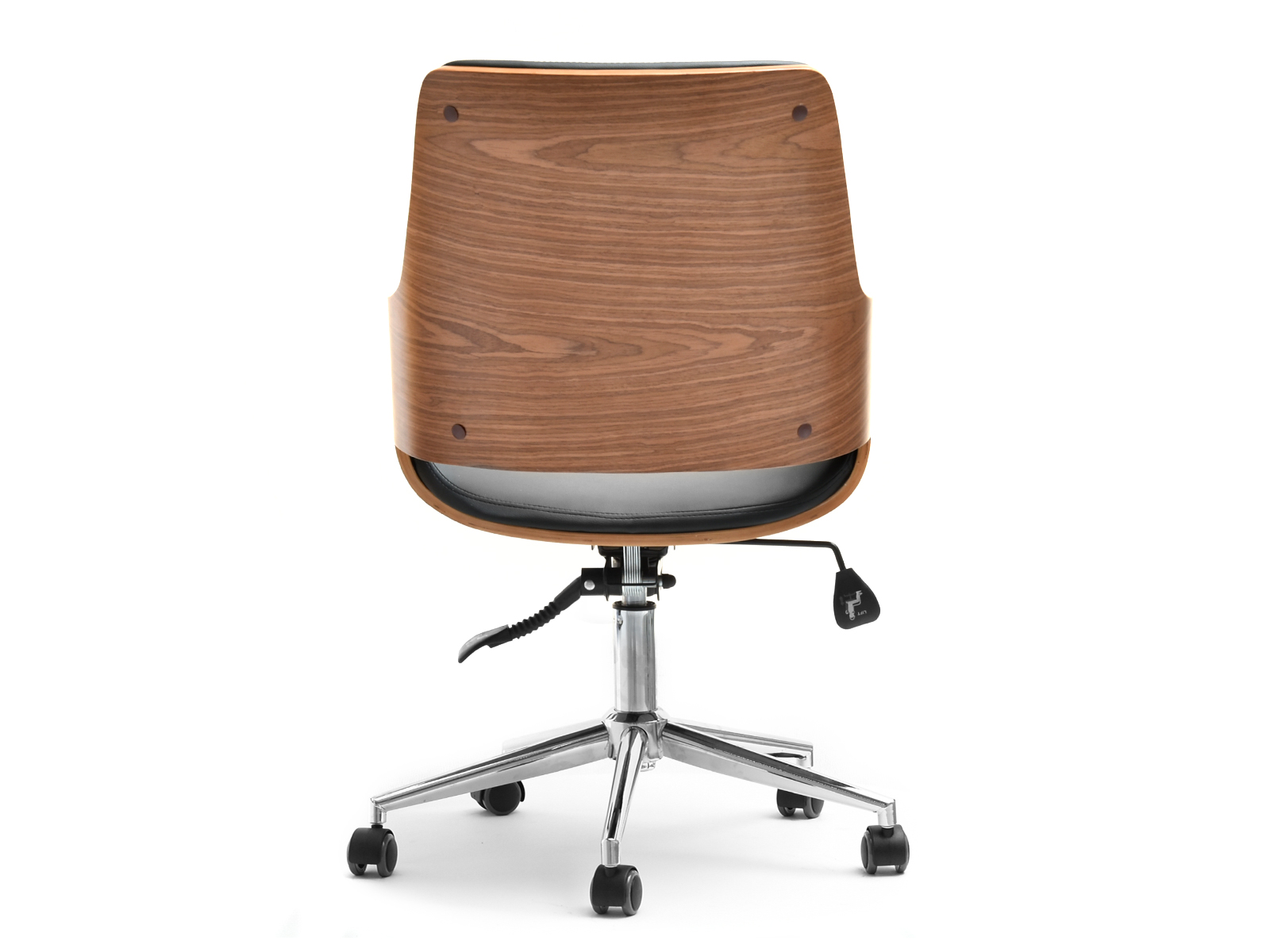 Drewniany fotel biurowy z ekoskóry OSKAR orzechowo czarny - tył