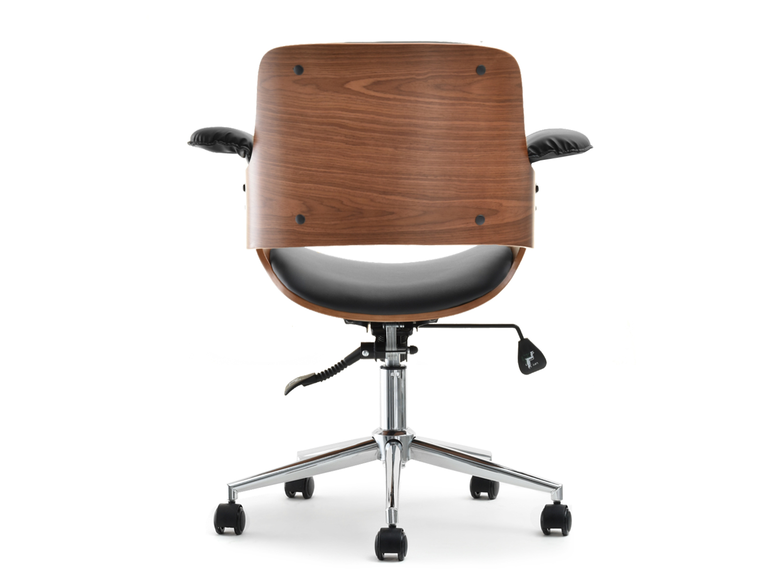 Stylowy fotel biurowy obrotowy z drewna i skóry DUCK orzech - przód