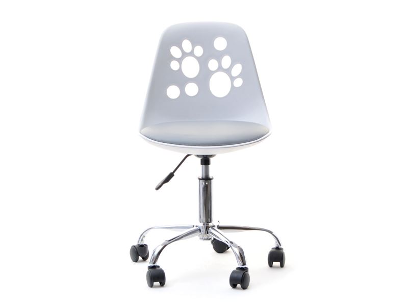 Nowoczesne krzesło do biurka dla dzieci FOOT biało - szare - profil boczny.