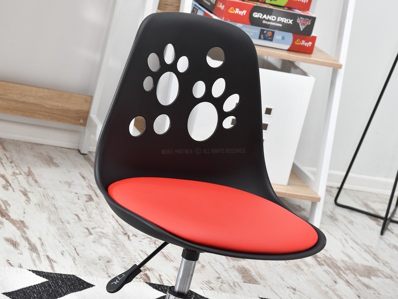 Designerskie krzesło obrotowe dziecięce FOOT czarno - czerwone - detale.