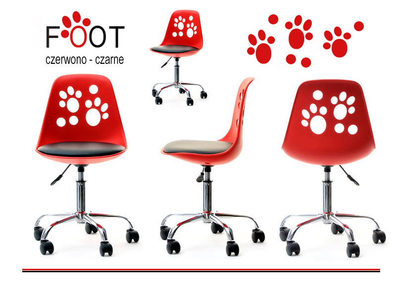 Designerski fotel obrotowy dla dzieci FOOT czerwono - czarny