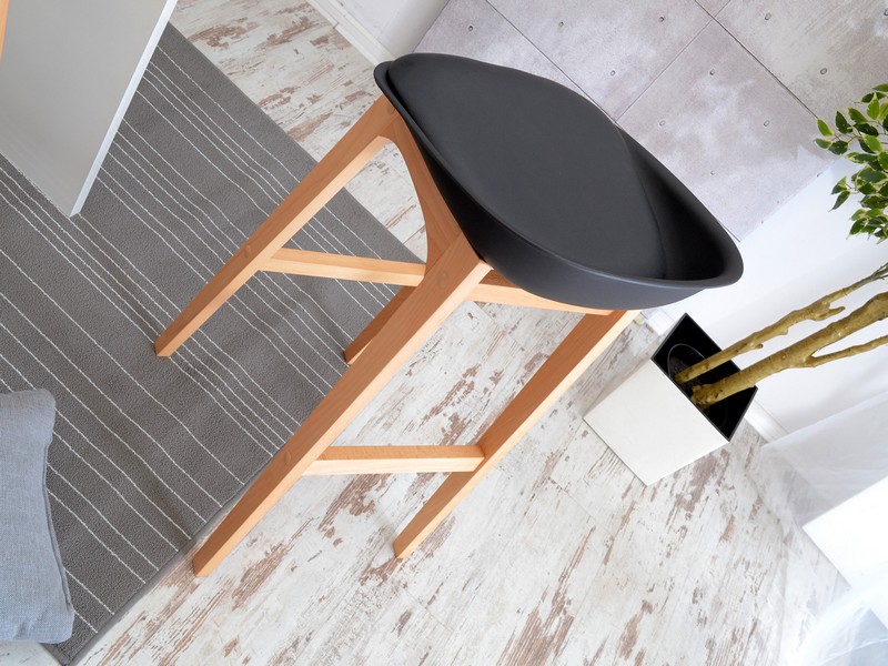 Krzesło barowe do kuchni RULE czarne - tapicerowane siedzisko