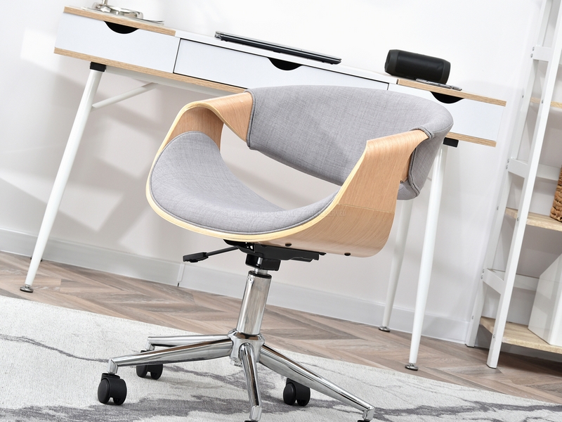 Designerski fotel do biura z drewna RAPID dąb-szary - wygodny podłokietnik