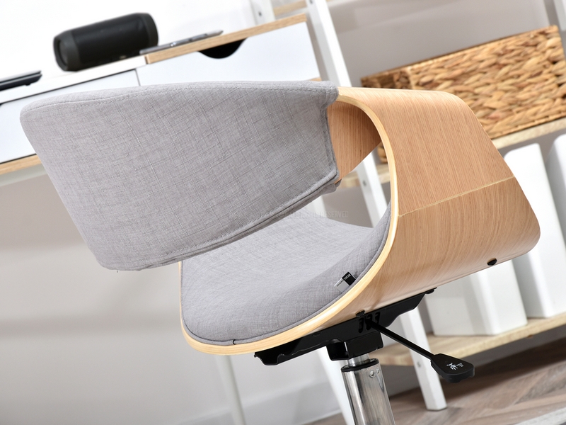 Designerski fotel do biura z drewna RAPID dąb-szary - charakterystyczne detale