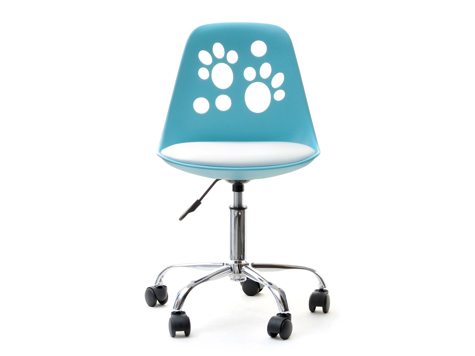 Nowoczesne obrotowe krzesło dla dziecka FOOT niebiesko-białe - obrotowa podstawa