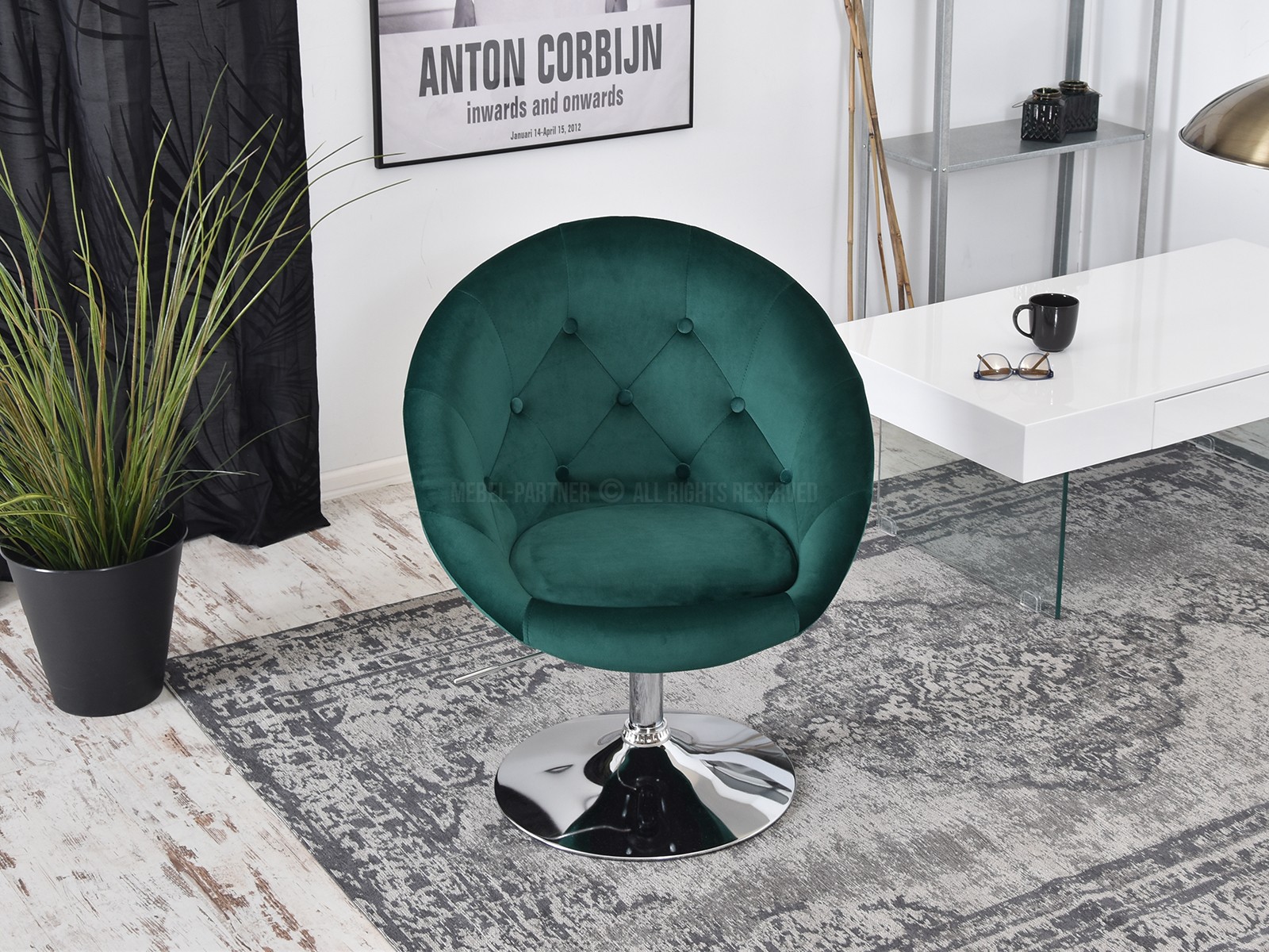 Designerski fotel obrotowy z tkaniny velvet LOUNGE zielony - detal siedziska