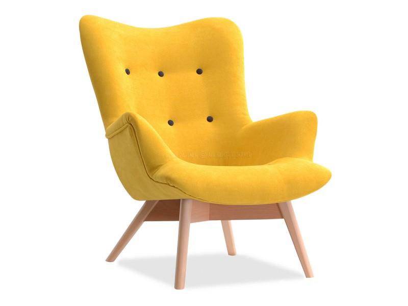 Fotel w nowczesnym stylu do salonu FLORI żółty - buk