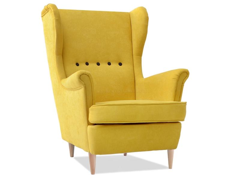 Designerski fotel MALMO ŻÓŁTY USZAK z pikowaniem dla mamy komfortowe oparcie