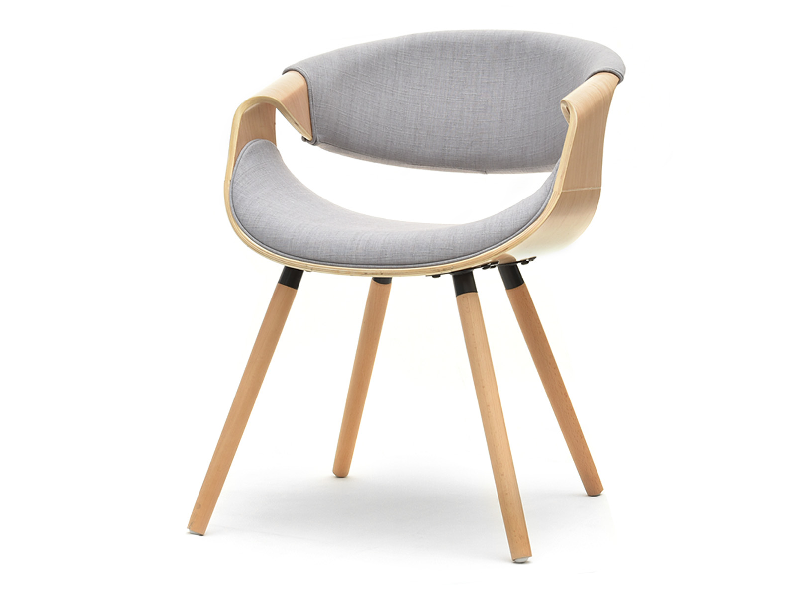 Eleganckie krzesło BENT SZARY-DĄB z drewna giętego i tkaniny - przód