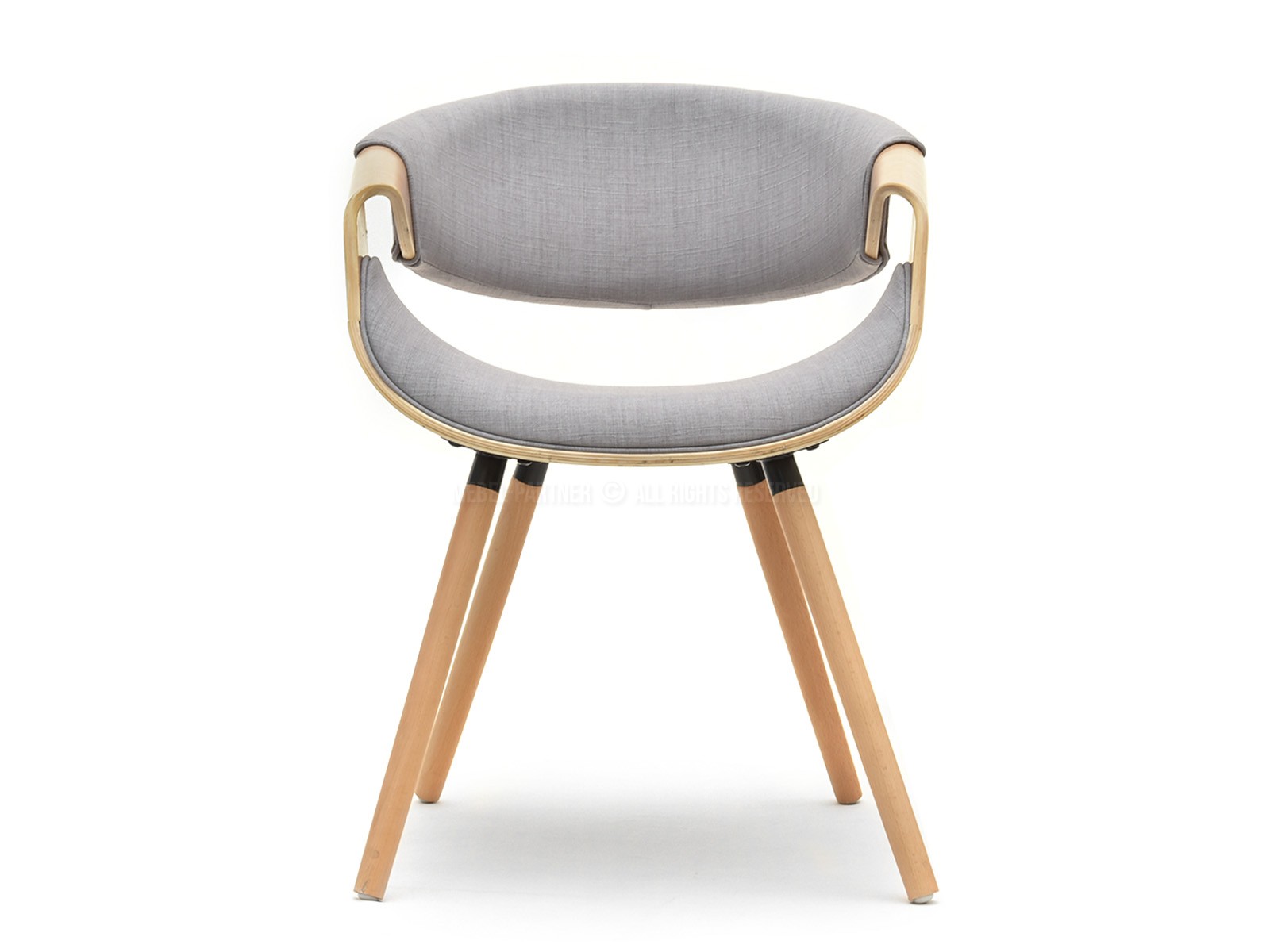 Eleganckie krzesło BENT SZARY-DĄB z drewna giętego i tkaniny - w aranżacji z regałami GEFION i stołem BEL