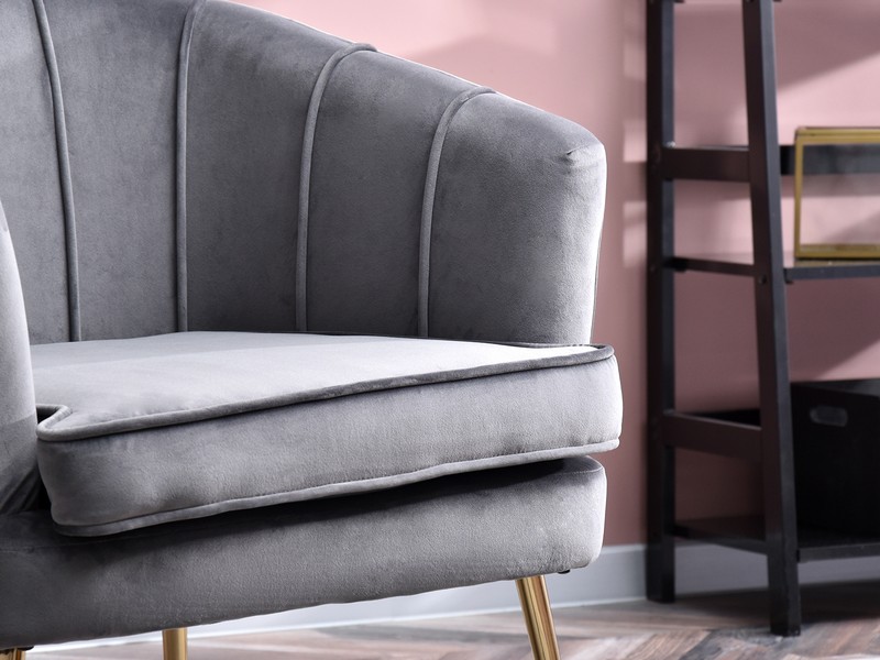 Komfortowy fotel ESTEL SZARY WELUR GLAMOUR + ZŁOTY - stylowe siedzisko