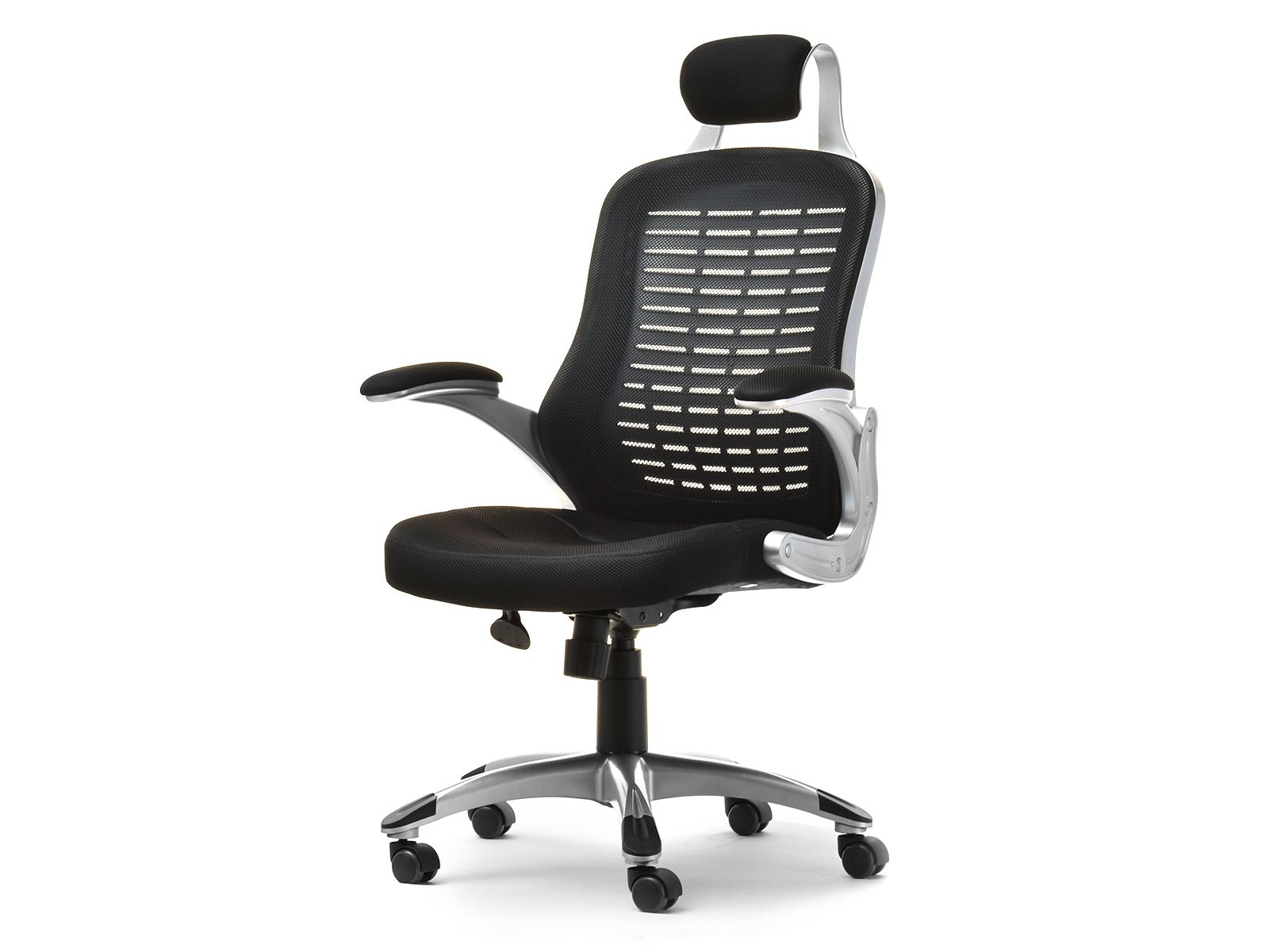 Fotel biurowy LUPO czarna tkanina mesh + srebrne tworzywo - mobilna podstawa