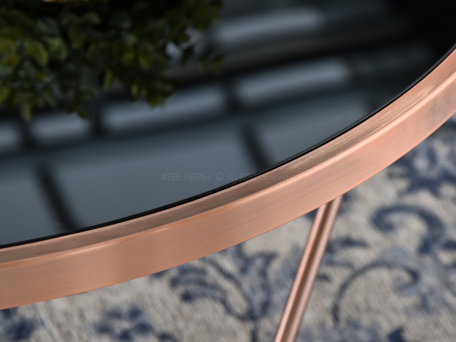 Okrągły stolik kawowy AMIN XL MIEDZIANY z metalu i szkła - miedziana kolorystyka podstawy