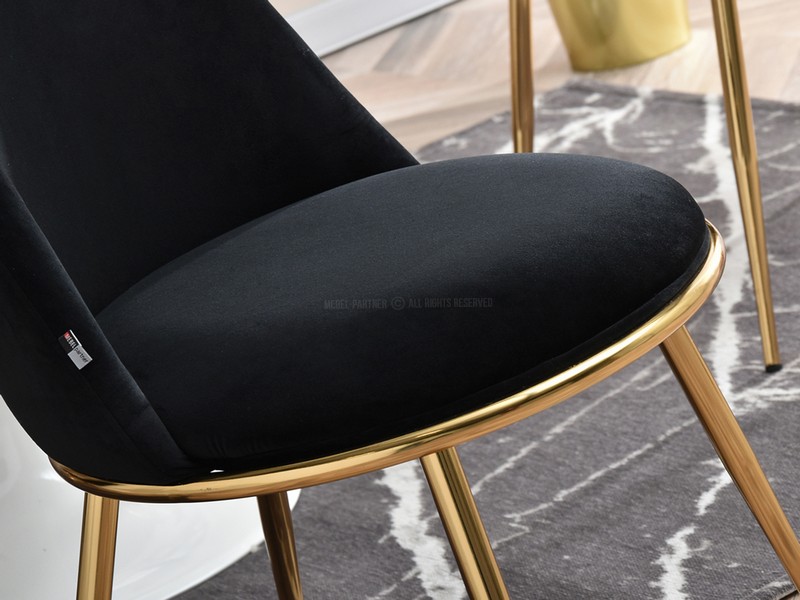 Krzesło DORIS Z CZARNEGO WELEURU glamour + złota noga - wygodne siedzisko