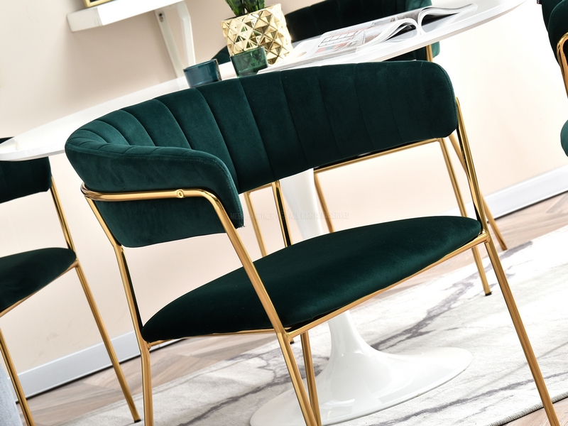 Krzesło welurowe MALE BUTELKOWA ZIELEŃ  na złotych nogach - tył krzesła