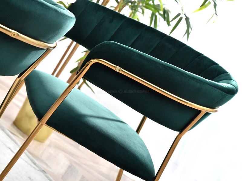 Krzesło welurowe MALE BUTELKOWA ZIELEŃ  na złotych nogach - charakterystyczne detale