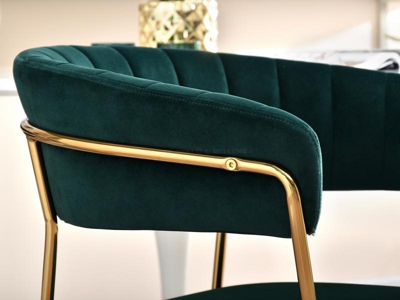 Krzesło welurowe MALE BUTELKOWA ZIELEŃ  na złotych nogach - stabilna podstawa