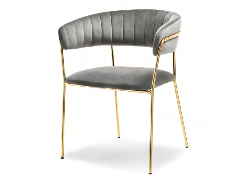 Krzesło glamour MALE SZARY welur ze złotym steżalem - charakterystyczne detale