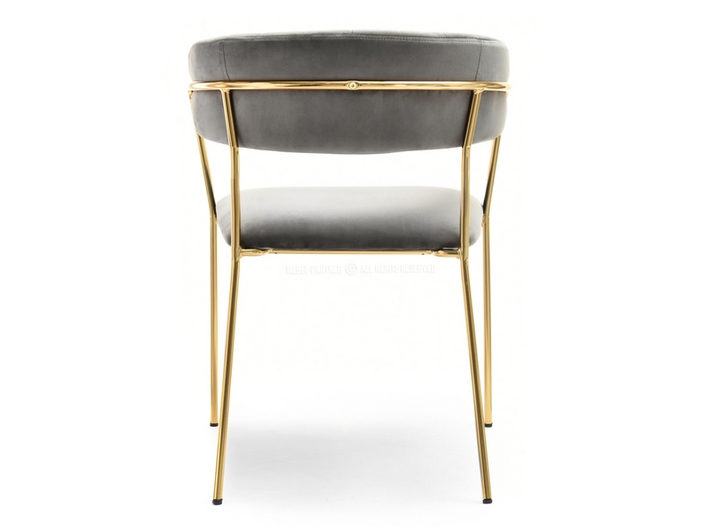 Krzesło glamour MALE SZARY welur ze złotym steżalem - w aranżacji ze stołem CROCUS, regałem GEFION i pufą BASEL