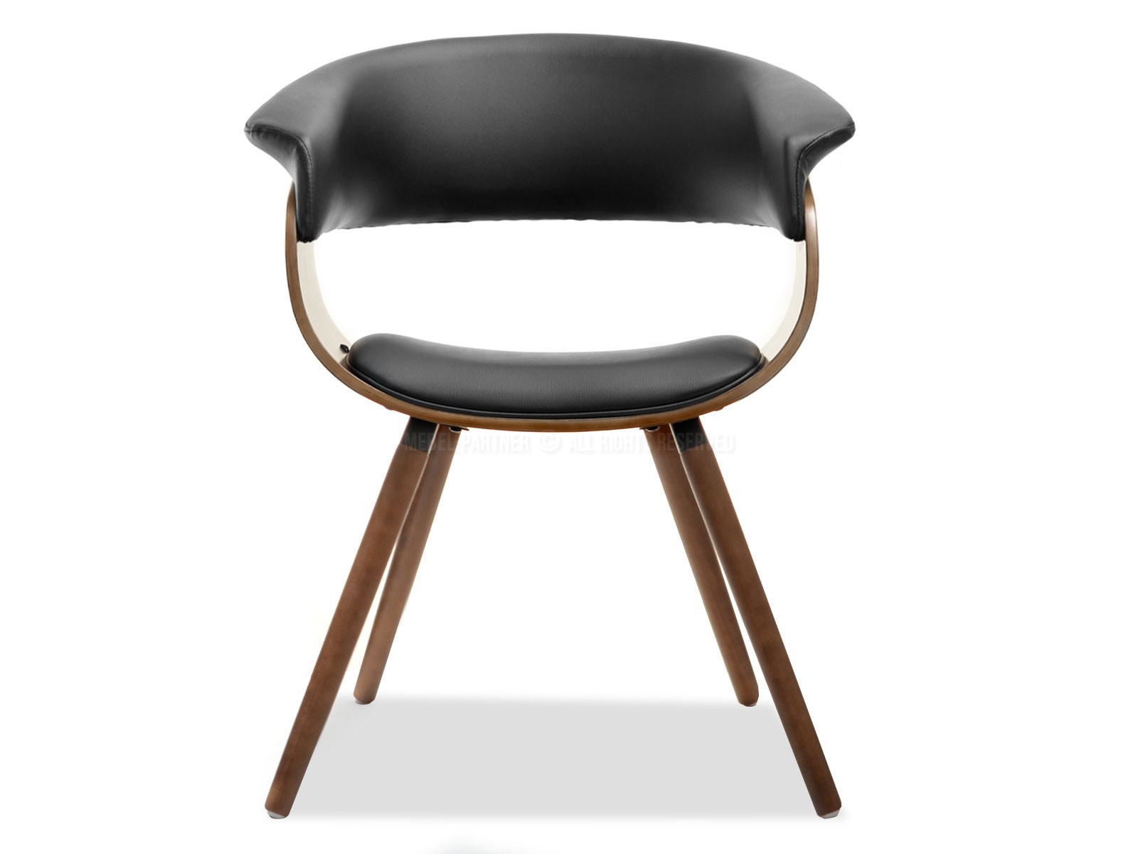 Loftowe krzesło drewniane ELINA ORZECH Z CZARNĄ SKÓRĄ - profil
