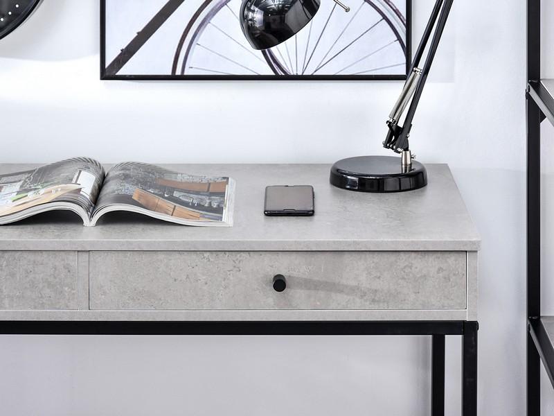 Industrialne biurko z szufladami KALAN BETON + CZARNY - korpus w imitacji betonu