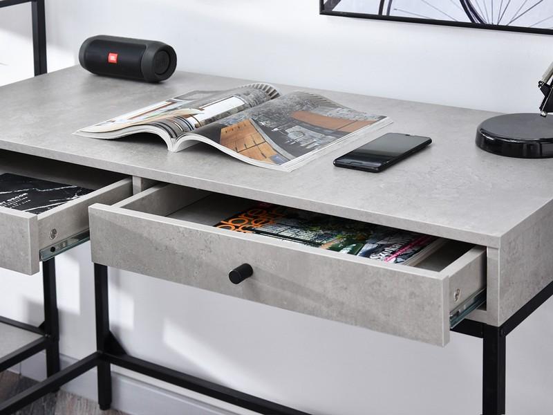 Industrialne biurko z szufladami KALAN BETON + CZARNY - minimalistyczne wykończenie