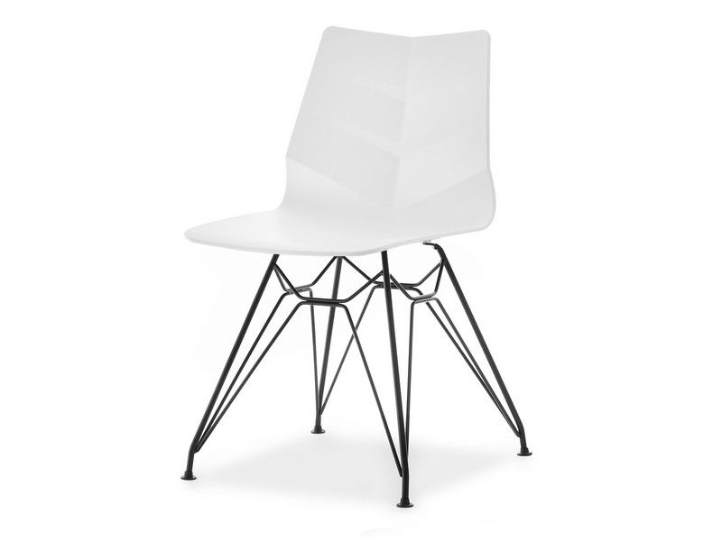 Krzesło HOYA BIAŁE z tworzywa na czarnej drucianej podstawie - w aranżacji ze stołem TORNADO