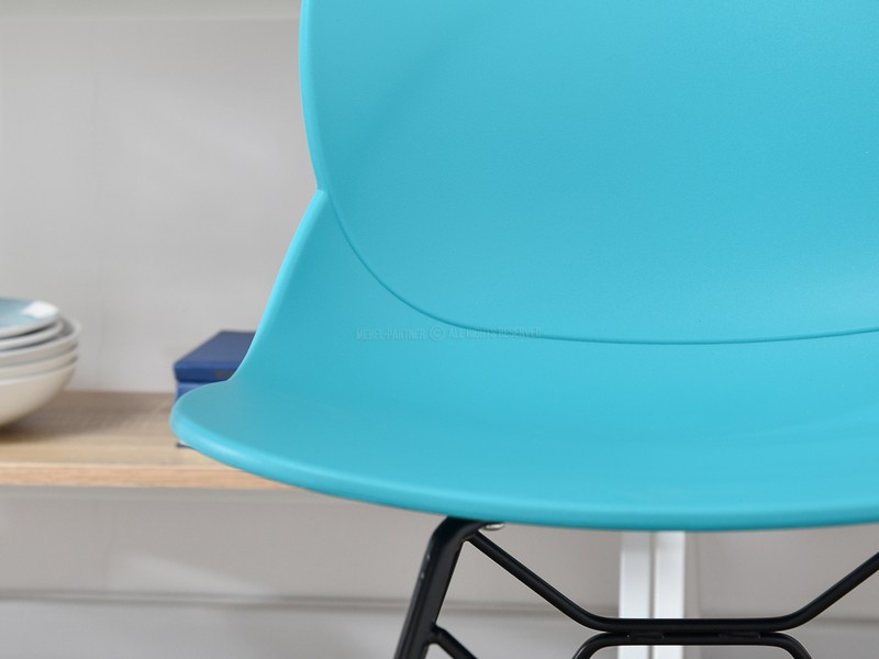 Krzesło LEAF TURKUSOWE tworzywo z czarną metalową nogą - charakterystyczne detale