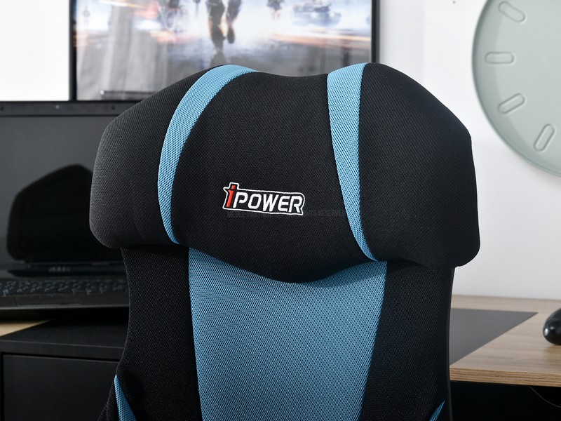 Fotel komputerowy IPOWER CZARNO-NIEBIESKI gamingowy - w aranżacji z regałami OTTO i biurkiem BODEN