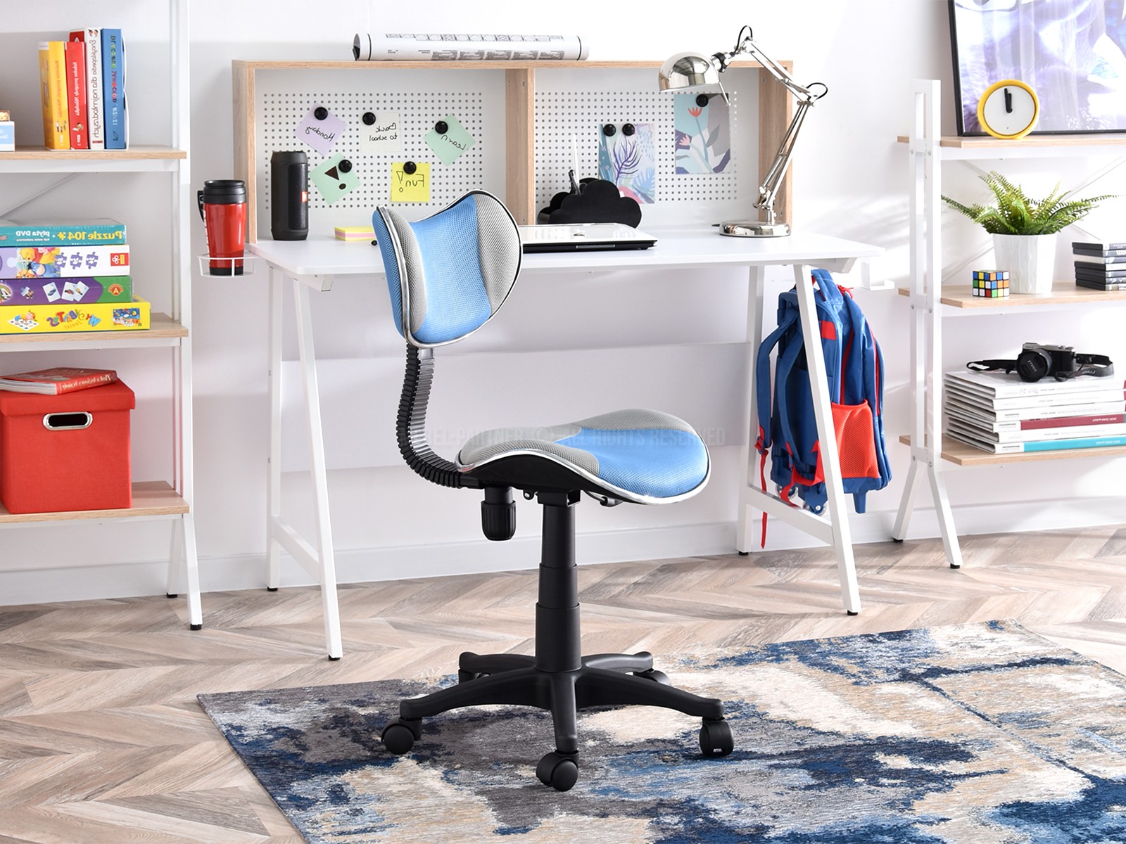 Krzesło do biurka CAT NIEBIESKO-SZARY fotel dla dzieci mesh komfortowe siedzisko