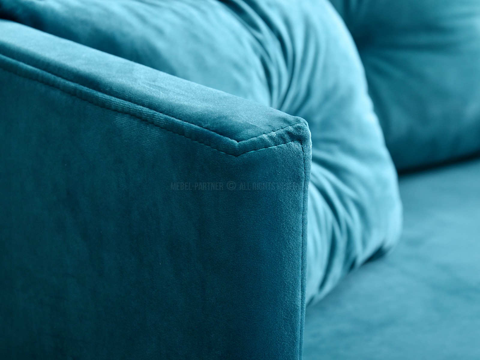 Sofa rozkładana MOLLY TURKUSOWA z pikowanego weluru - pojemnik na pościel