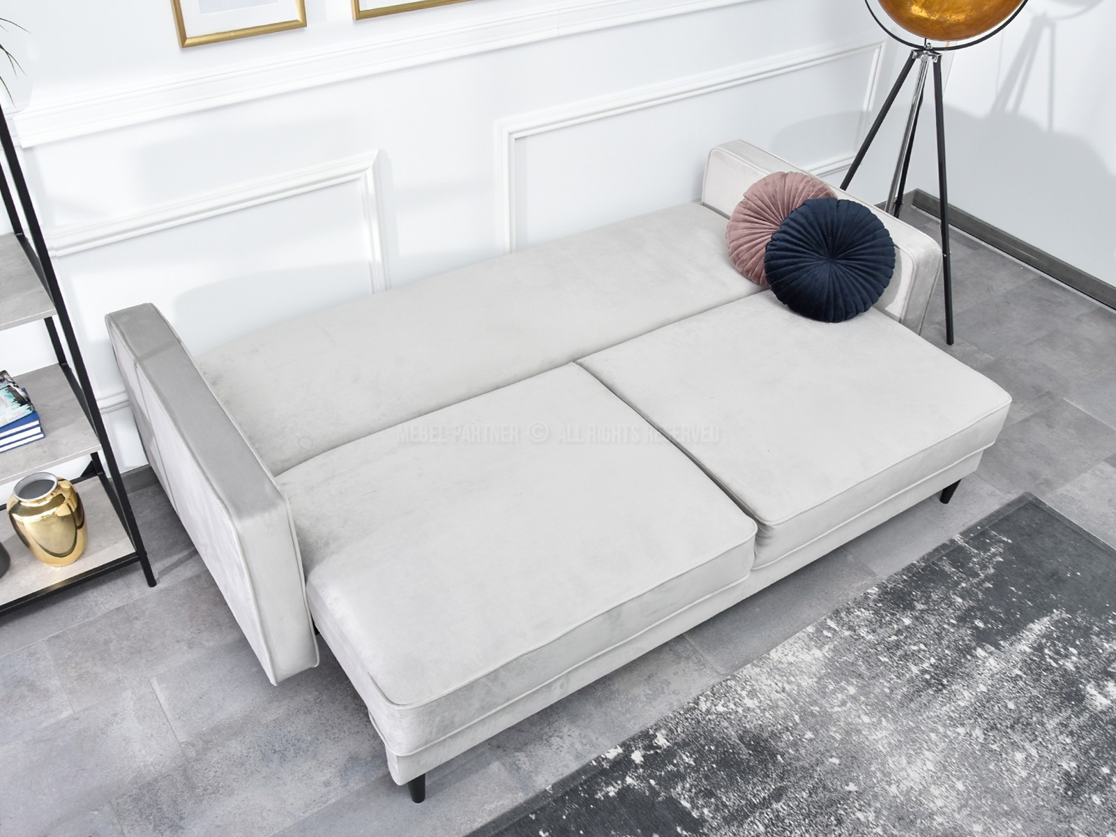 Komfortowa sofa wolnostojąca LAVIA POPIELATA z pojemnikiem - oryginalna bryła