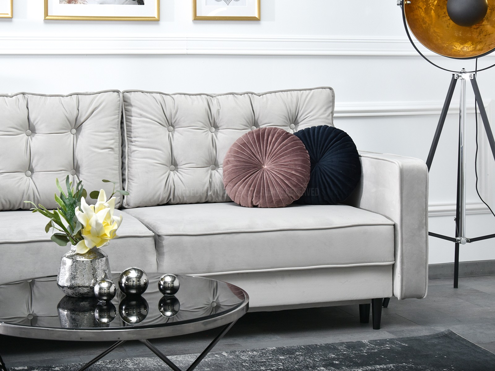 Komfortowa sofa wolnostojąca LAVIA POPIELATA z pojemnikiem - miła tkanina