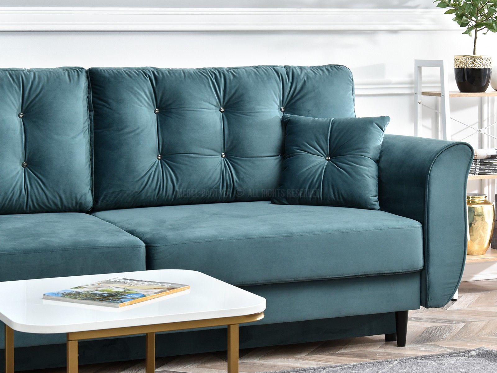 Sofa w stylu glamour LANTI MORSKA z funkcją spania - funkcja spania
