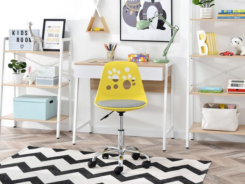 Krzesło biurowe dla dziecka FOOT ŻOŁTO-SZARE Z NOGĄ CHROM