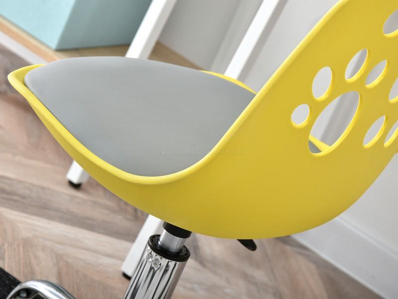 Krzesło biurowe dla dziecka FOOT ŻOŁTO-SZARE Z NOGĄ CHROM - fotel po obniżeniu
