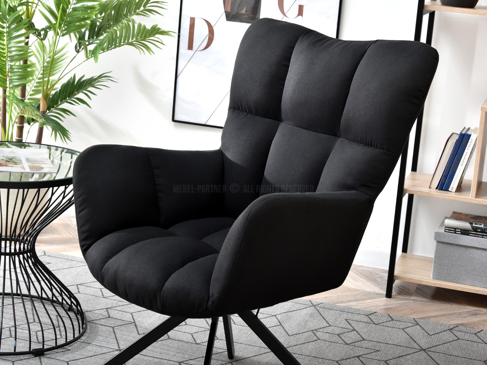 Fotel obrotowy do salonu KIRA czarny z materiału - subtelny tył