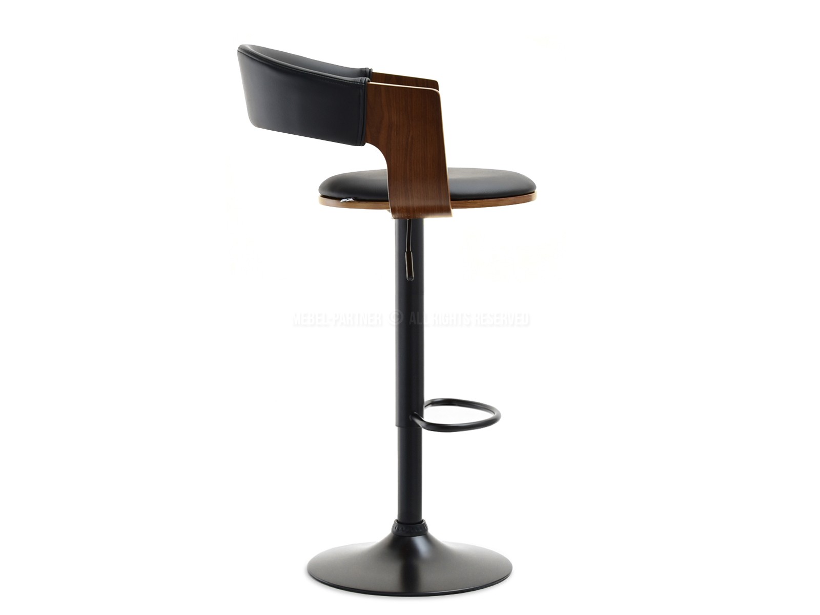Loftowe krzesło barowe ze skóry NR 35 CZARNE I DREWNO ORZECH - profil
